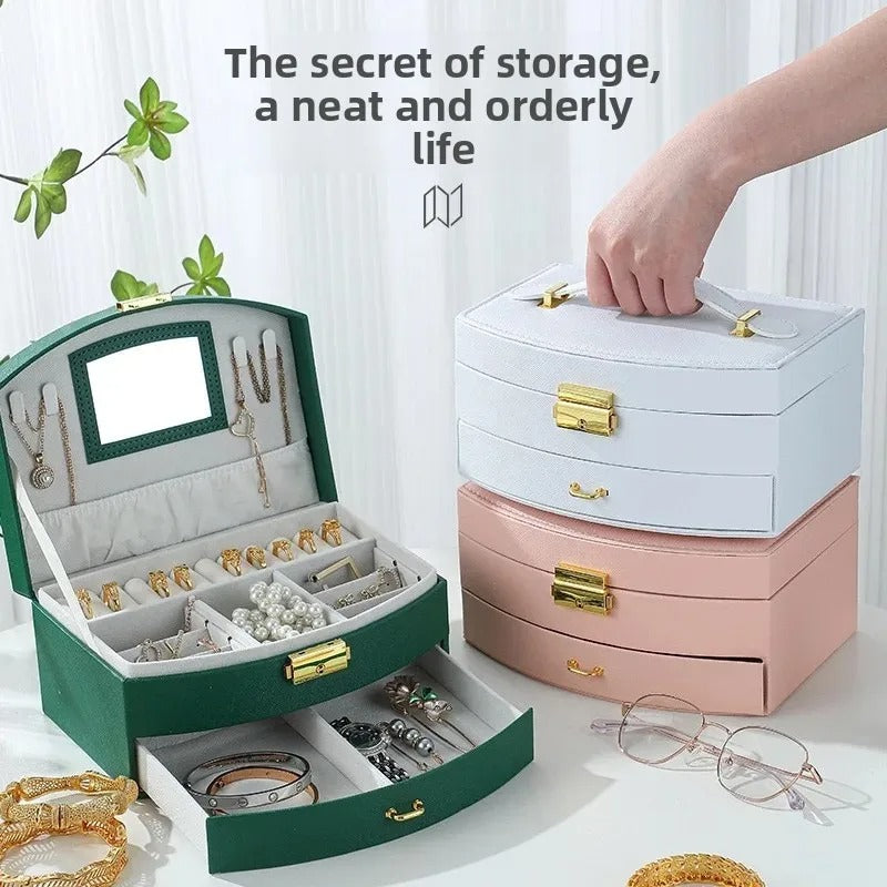 Portable Jewelry Storage Box with Mirror
