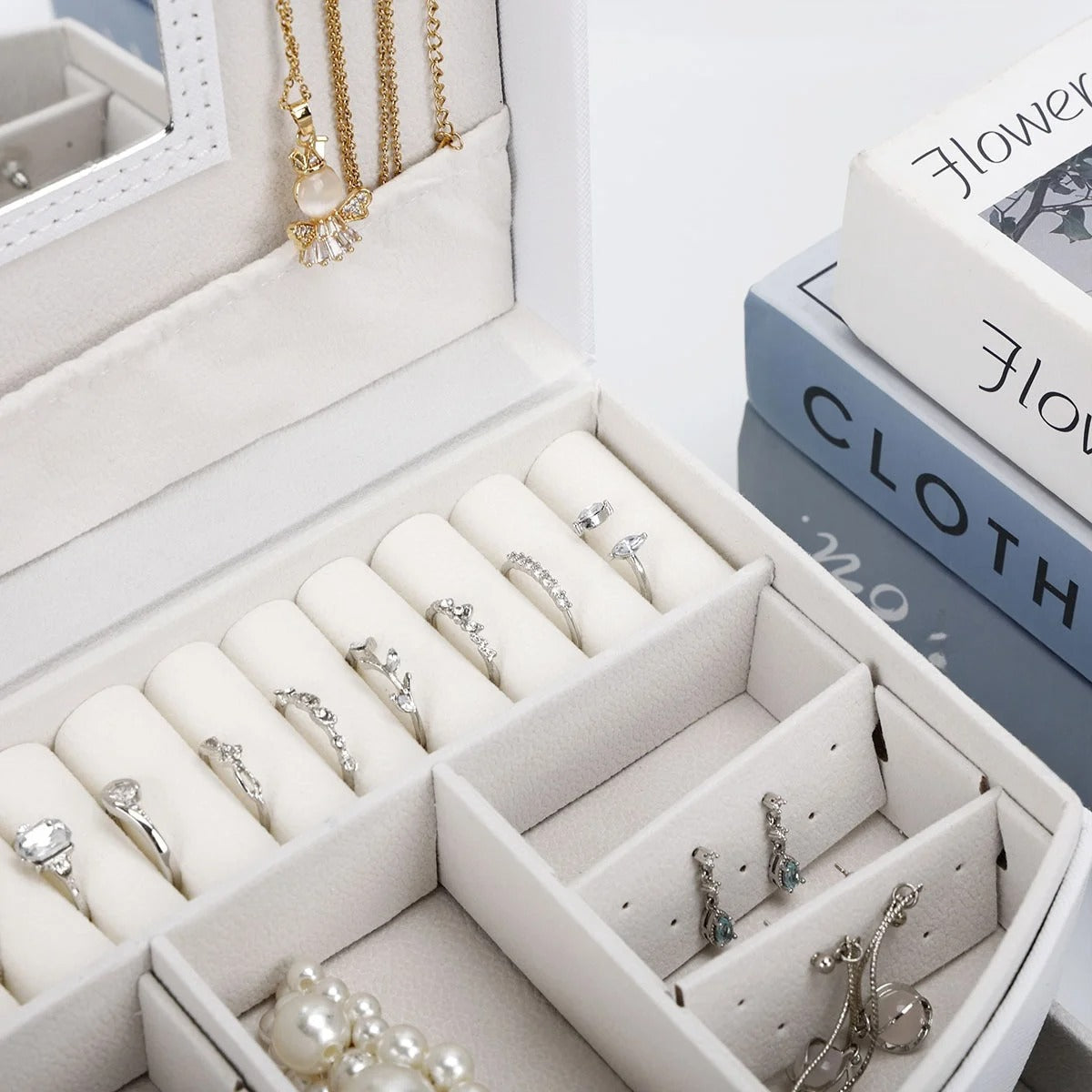 Portable Jewelry Storage Box with Mirror