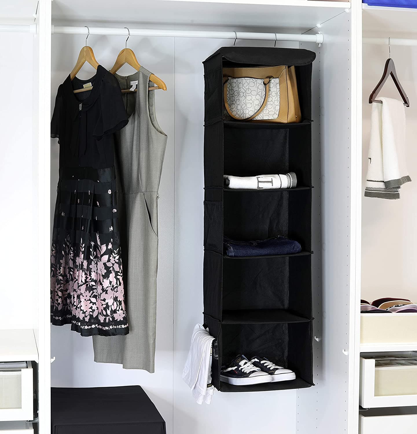 5 Shelves Hanging Wardrobe Organizer for Cupboard - Duvera