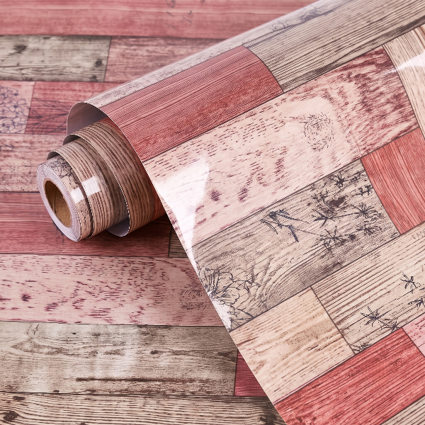 Self Adhesive Pink Floral Wood Marble Sheet