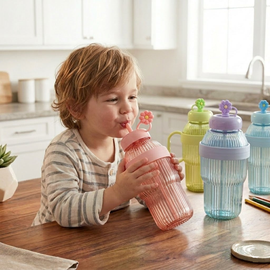 Portable Plastic Water Bottle with Straw (900ML)