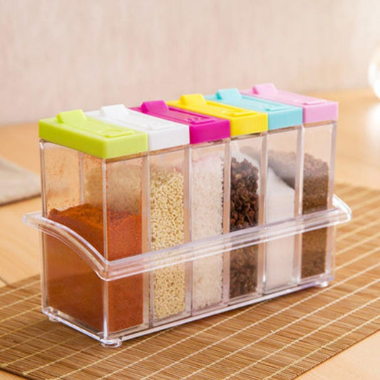 6Pcs Spice Jar Set Home Storage Container with Tray Rack. - Duvera