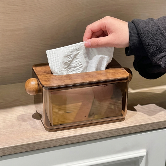 Luxury Transparent Wooden Tissue Organizer