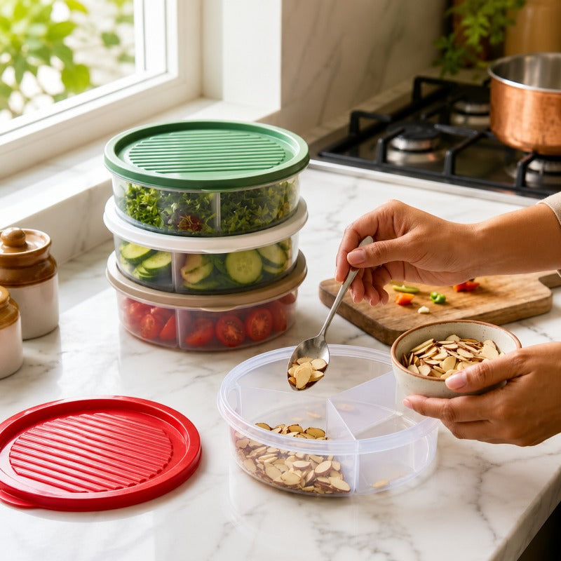 3-Section Transparent Snack Storage Container