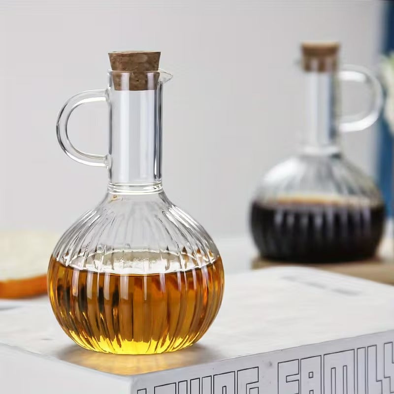 Elegant Glass Oil Dispenser with Wooden Stand