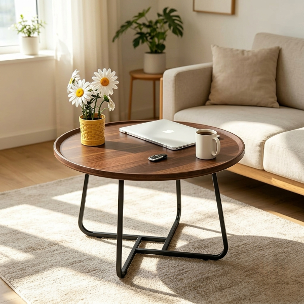 Elegant Round Wooden Sofa Side Table
