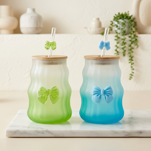 4PCs Frosted Glass with Wooden Lid