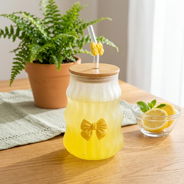 4PCs Frosted Glass with Wooden Lid