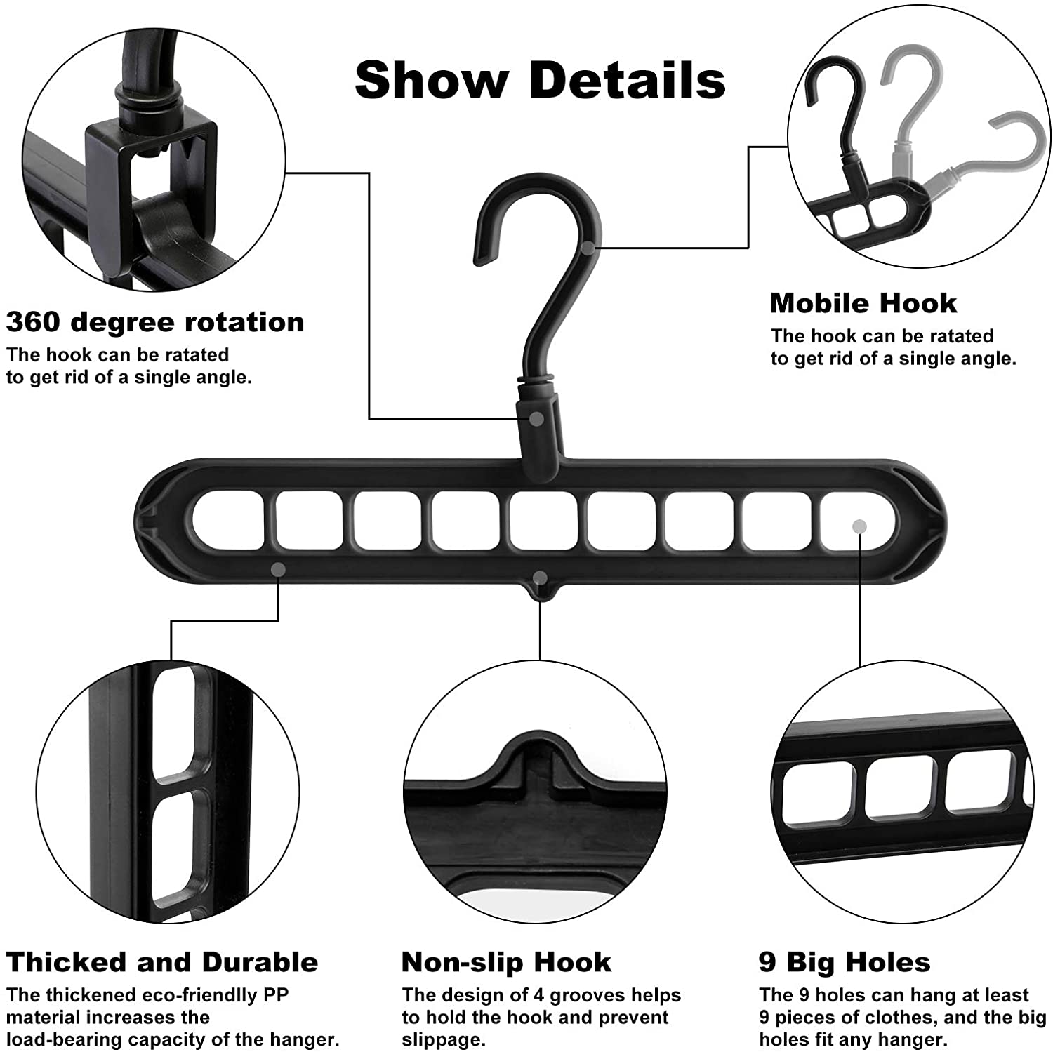 9 Hole Magic Rotating Hanger | Smart Cloth Organizer - Duvera