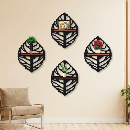4PCs Wooden Leaf Wall Shelf