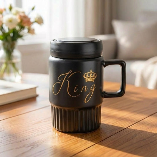 Ceramic Black Coffee Mug with Mirror LId