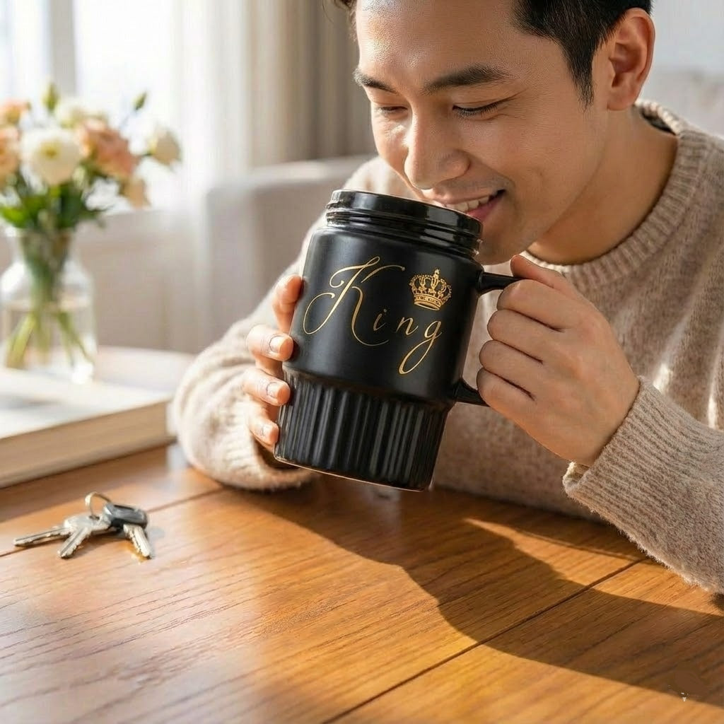 Ceramic Black Coffee Mug with Mirror LId