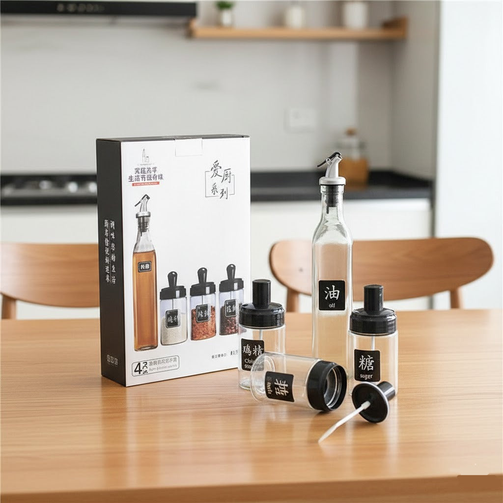 4PCs Glass Condiment Seasoning Bottle Set
