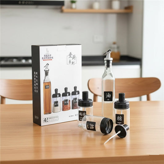 4PCs Glass Condiment Seasoning Bottle Set