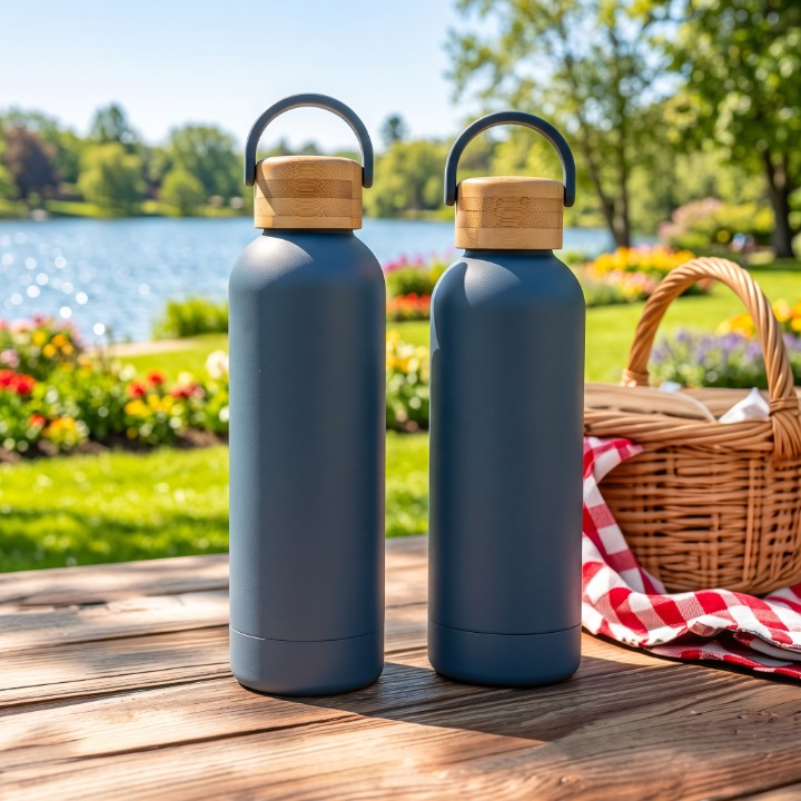 Stainless Steel Bottle With Wooden Cap Handle 500ML