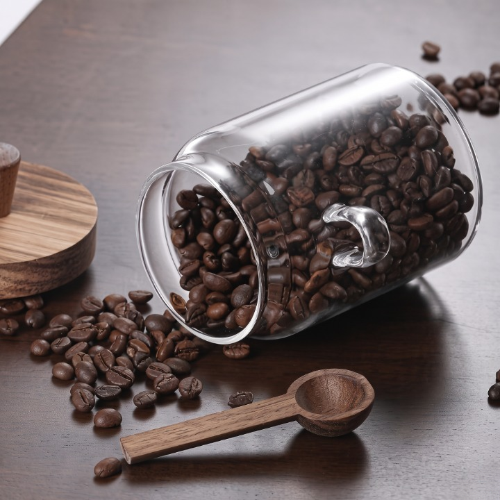 Elegant Glass Storage Jar With Wooden Lid & Spoon