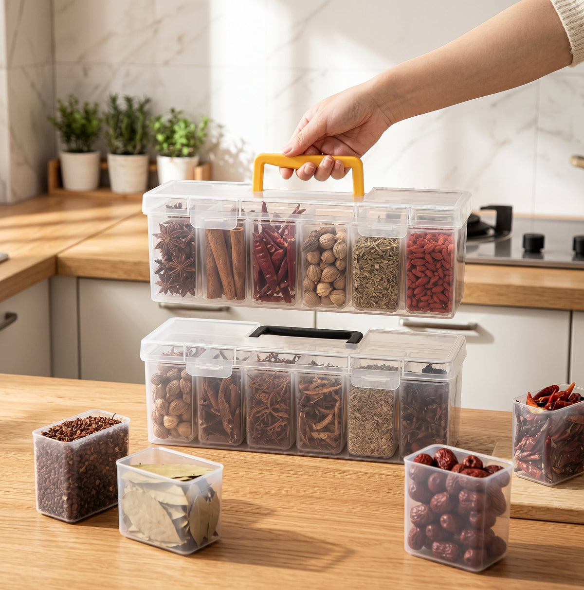 6-Grid Plastic Storage Box With Handle