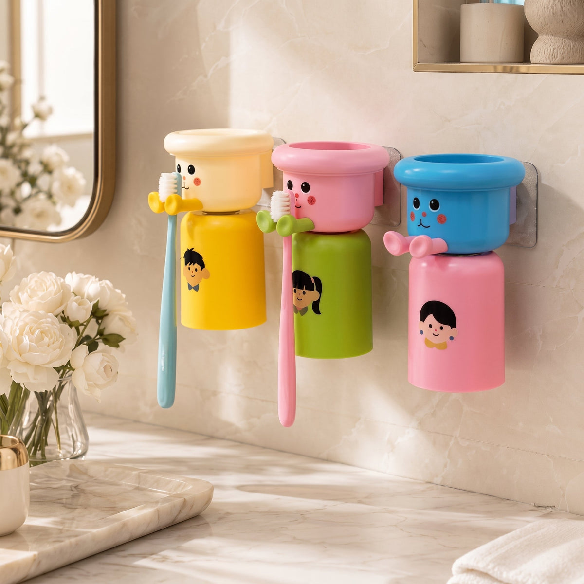 Wall Mounted Magnetic Toothbrush Holder With Cup