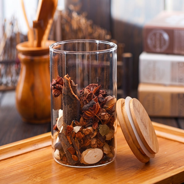 3PCs Glass Jar Set With Wooden Lid & Stand