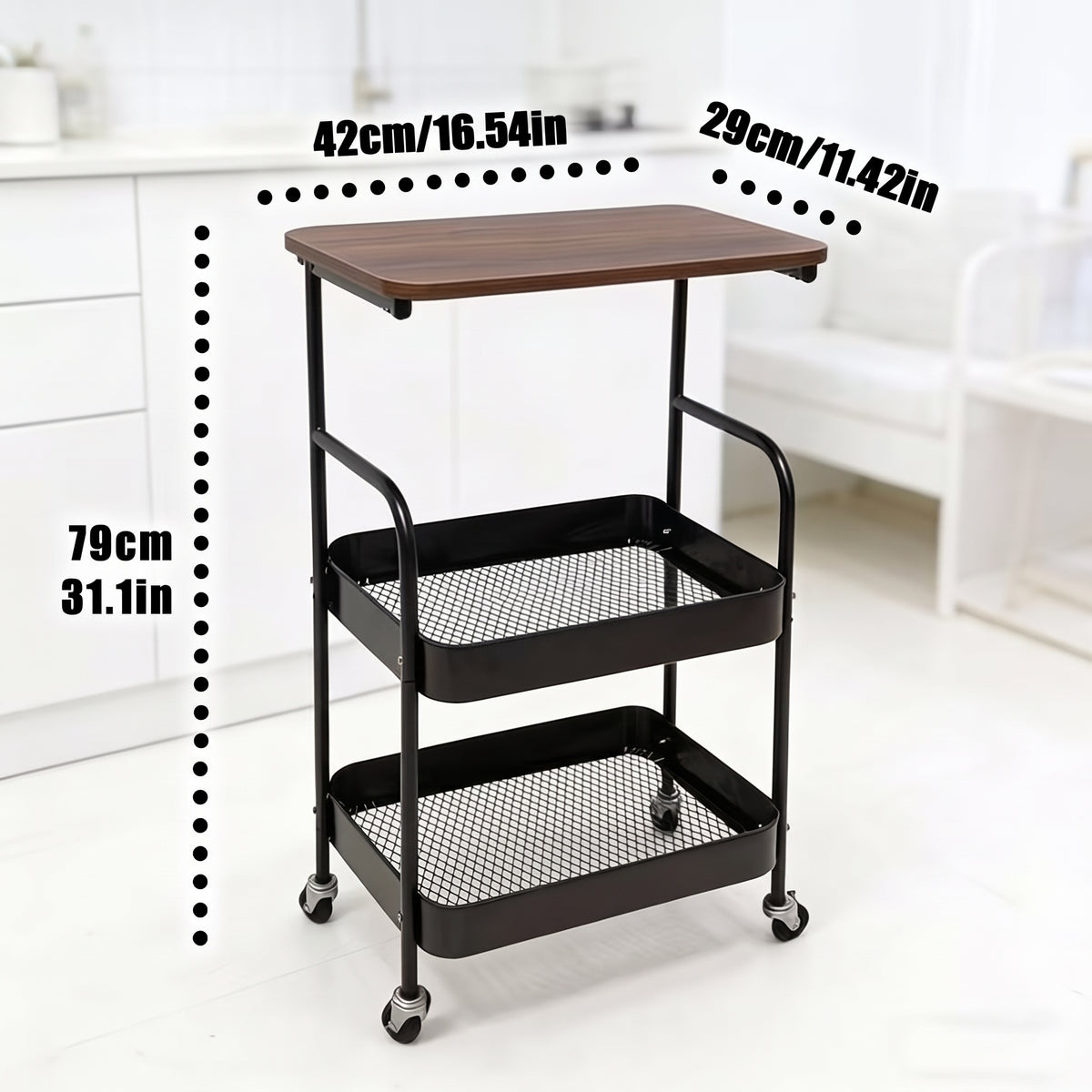Luxury Rolling Side Table With Storage Shelves