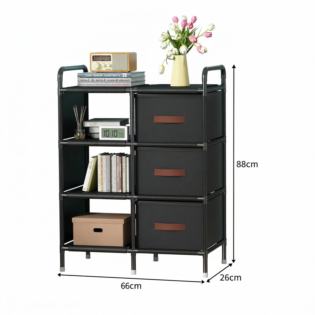 3-Drawer Fabric Storage With Side Shelves