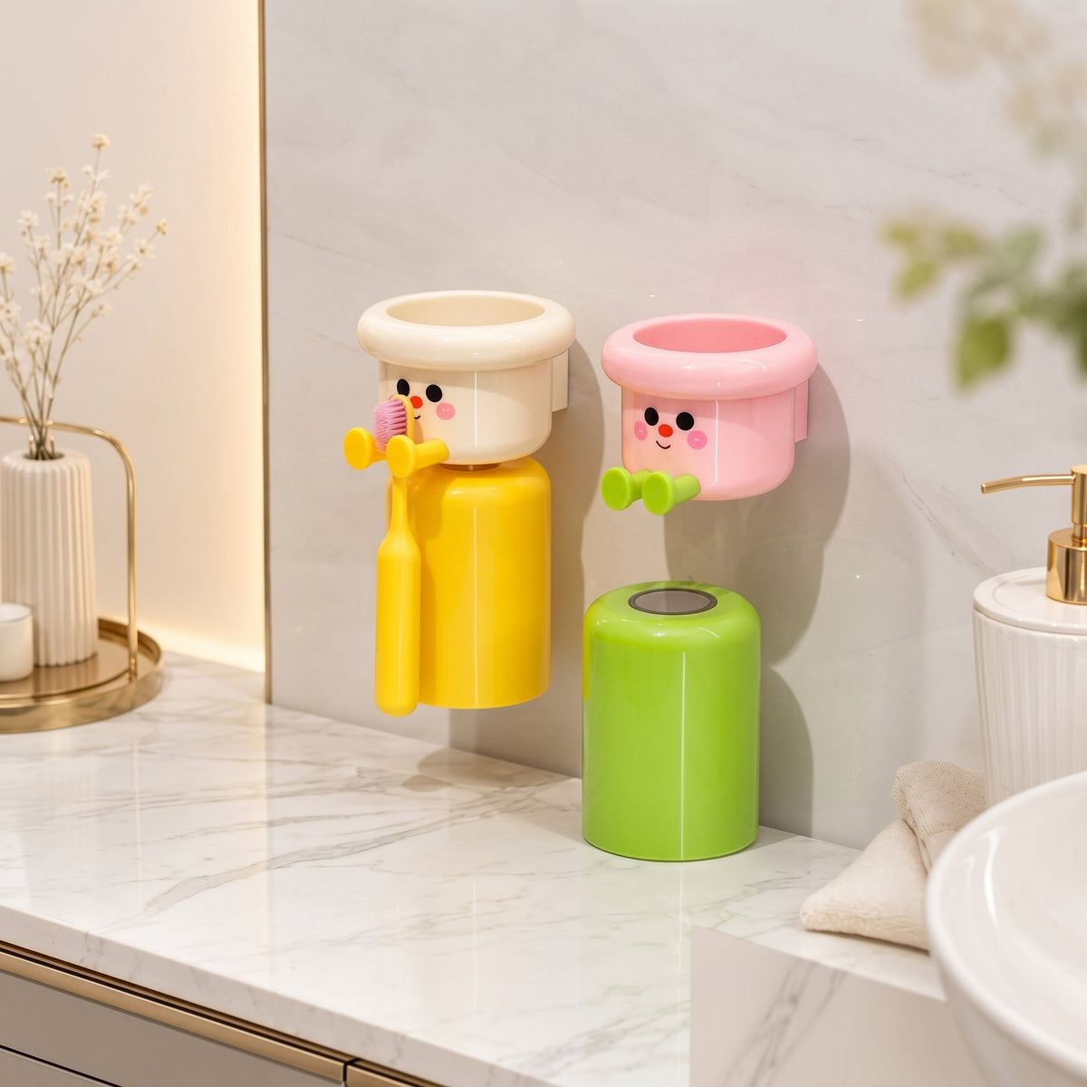 Wall Mounted Magnetic Toothbrush Holder With Cup