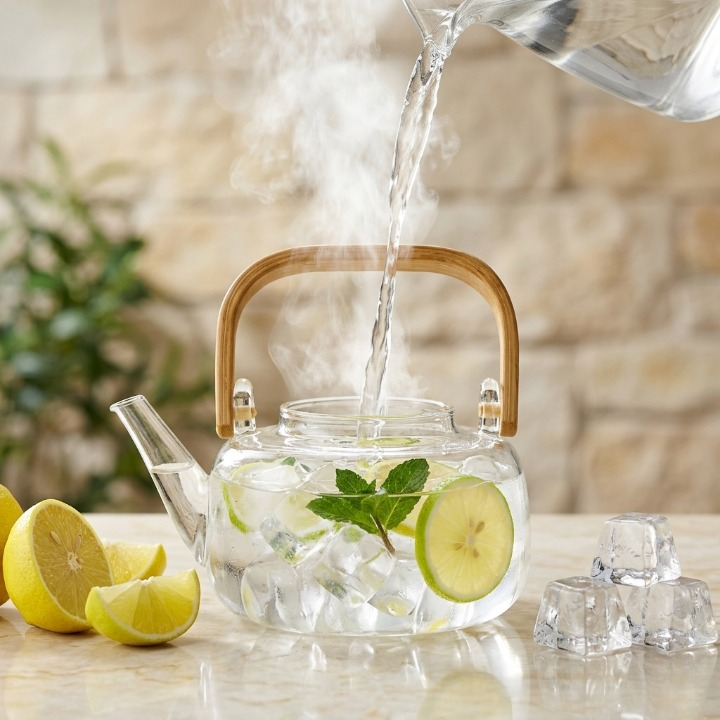 Elegant Glass Tea Kettle with Wooden Handle