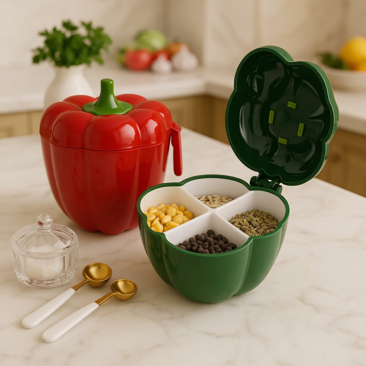 4-In-1 Bell Pepper Storage Containers With Spoons