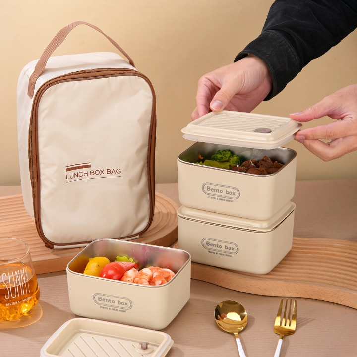 3PCs Stainless Steel Square Insulated Boxes