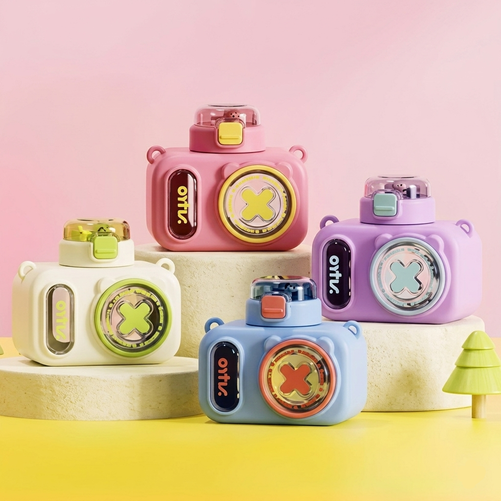 Colorful Cartoon Camera Shape Kids Bottle
