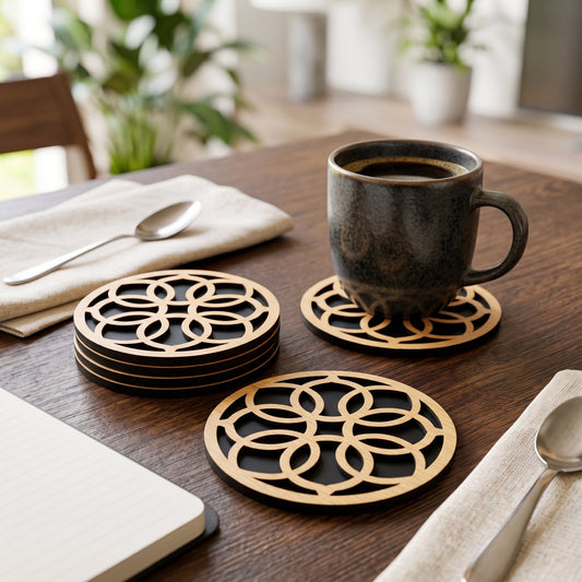 6PCs Laser-Cut Wooden Coaster Set