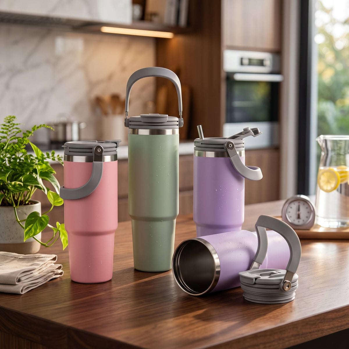 Stainless Steel Tumbler With Handle & Straw 890ML