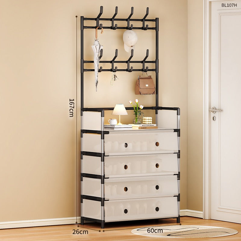 Multi-Functional Storage Cabinet with Coat Rack & Hooks
