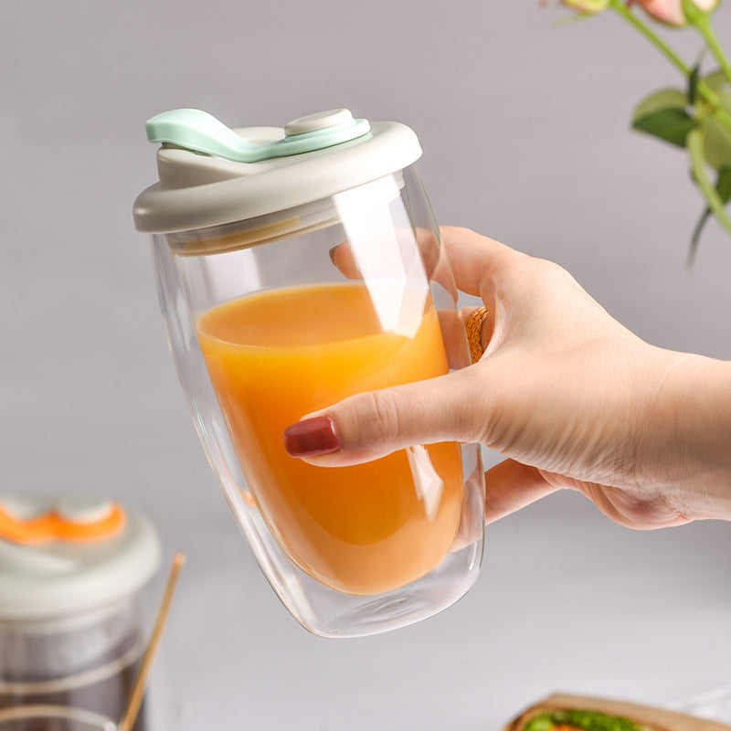 Double Wall Glass Cup With Silicone Lid