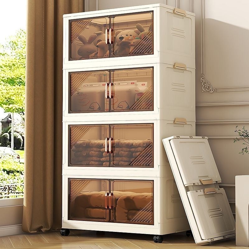 Multipurpose Storage Cabinet with Transparent Doors & Movable Wheels