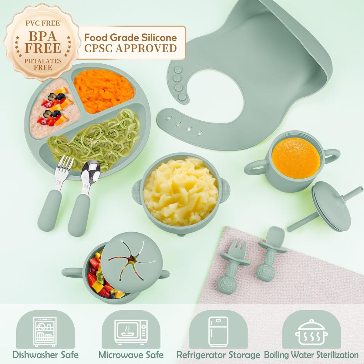 10PCs Baby Silicone Feeding Set
