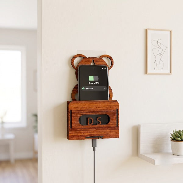Portable Wooden Bear Mobile Holder