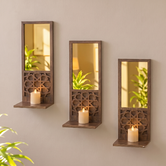 3PCs Wooden & Golden Acrylic Shelf Mirror
