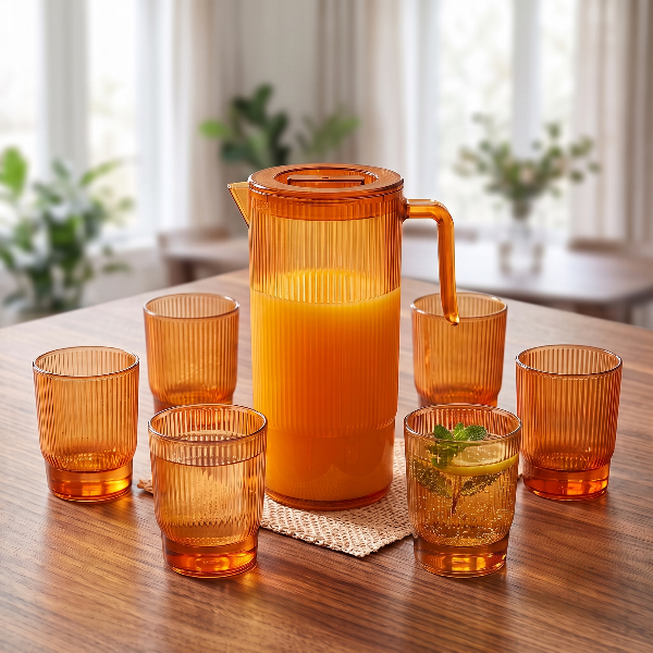 7PCs Plastic Ribbed Glass & Jug Set