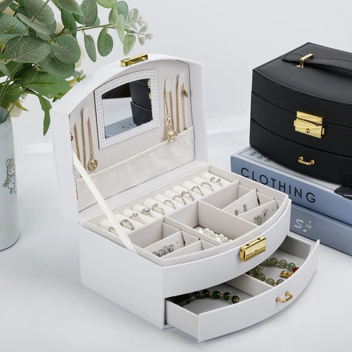 Portable Jewelry Storage Box with Mirror