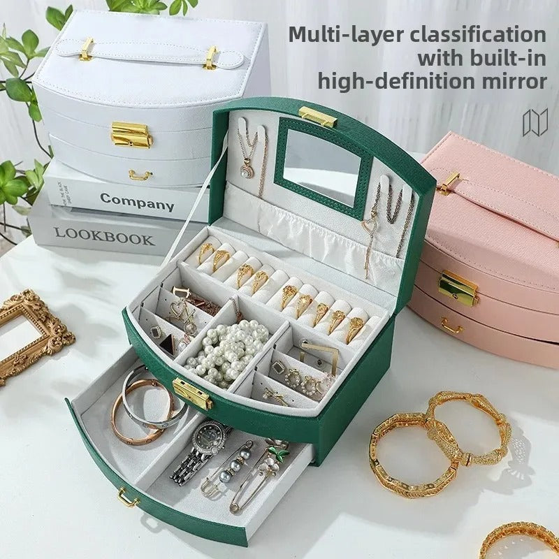 Portable Jewelry Storage Box with Mirror