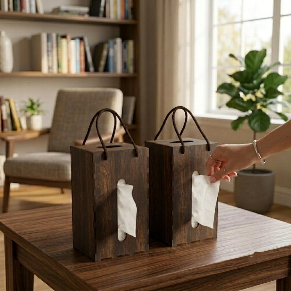 Portable Wooden Tissue Storage Box