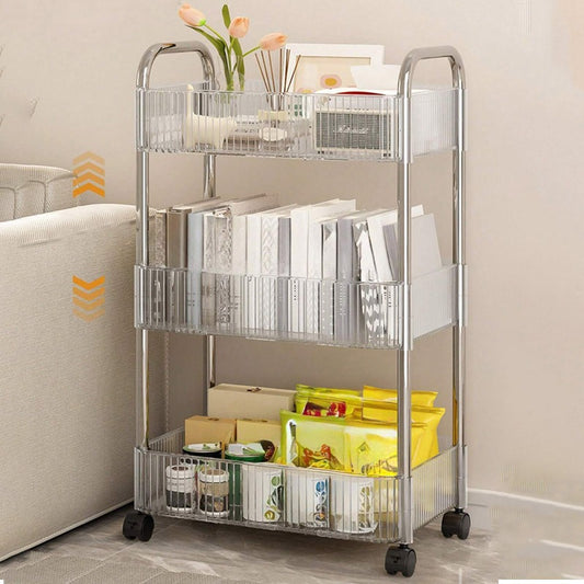 Frosted Acrylic 3-Tier Trolley With Movable Wheels