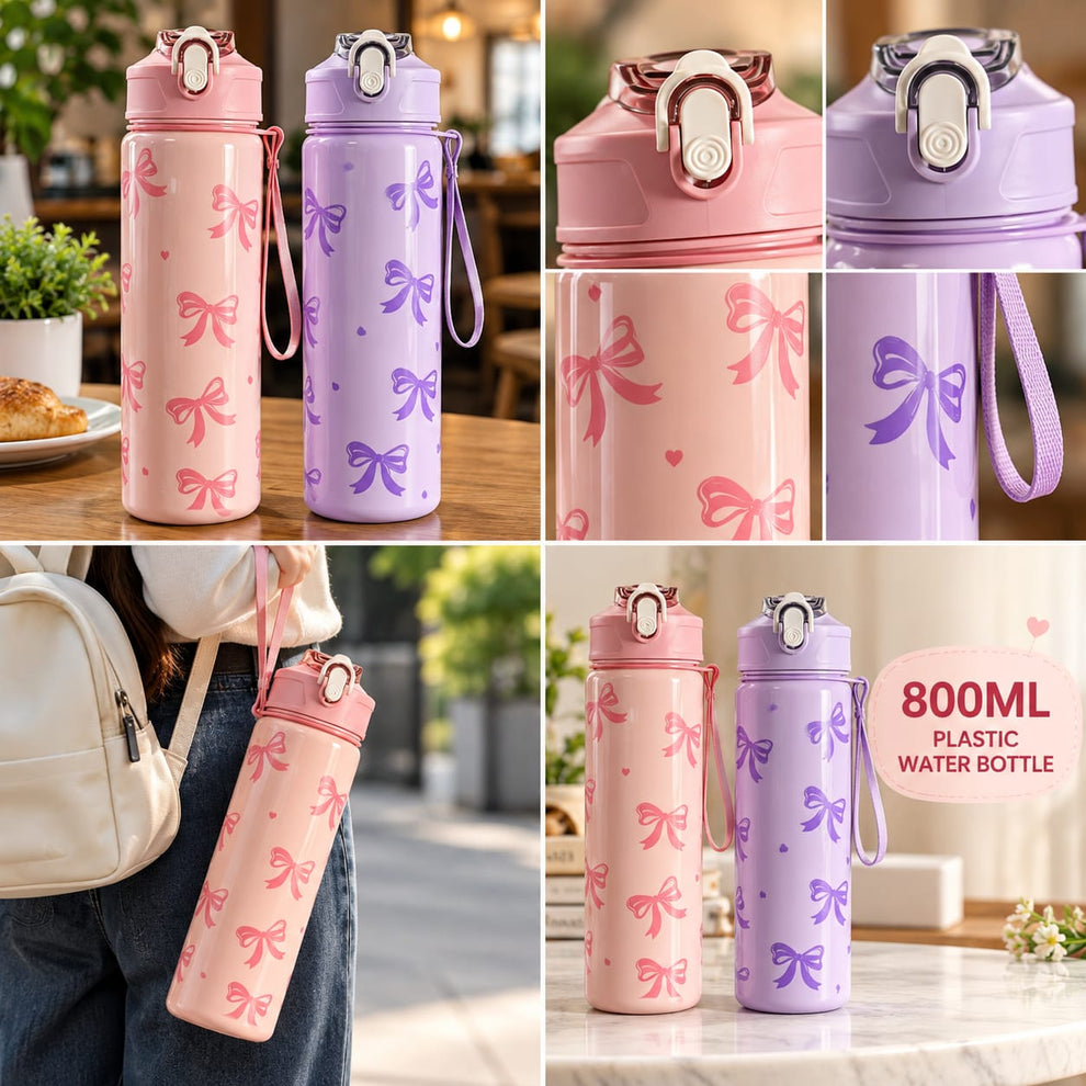 Elegant Bow Water Bottle With Carrying Strap