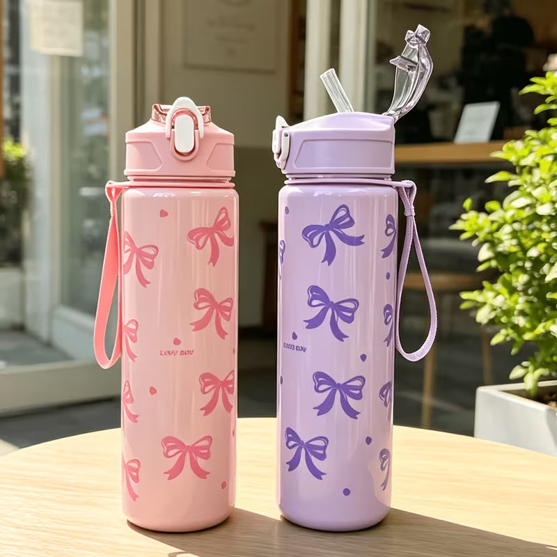 Elegant Bow Water Bottle With Carrying Strap