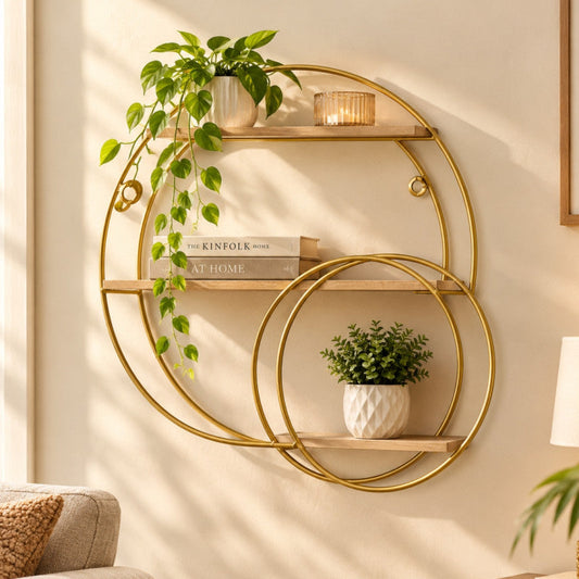 Luxury 3-Tier Metal & Wood Wall Shelves