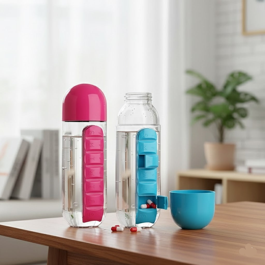 7 Grid Creative Medicine Box with Water Bottle