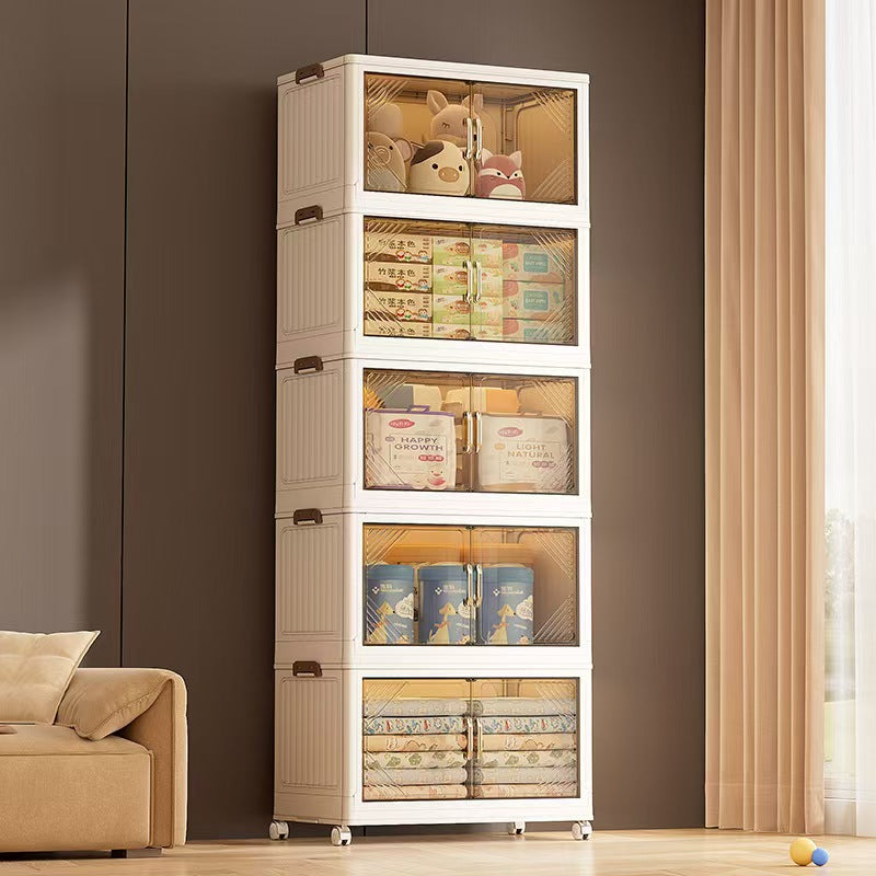 Multipurpose Storage Cabinet with Transparent Doors & Movable Wheels