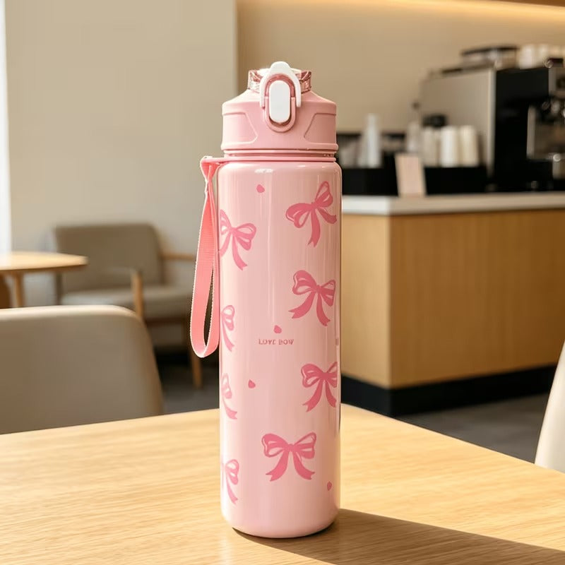 Elegant Bow Water Bottle With Carrying Strap