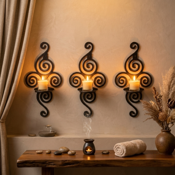 3PCs Black Wooden Vintage Wall Shelf